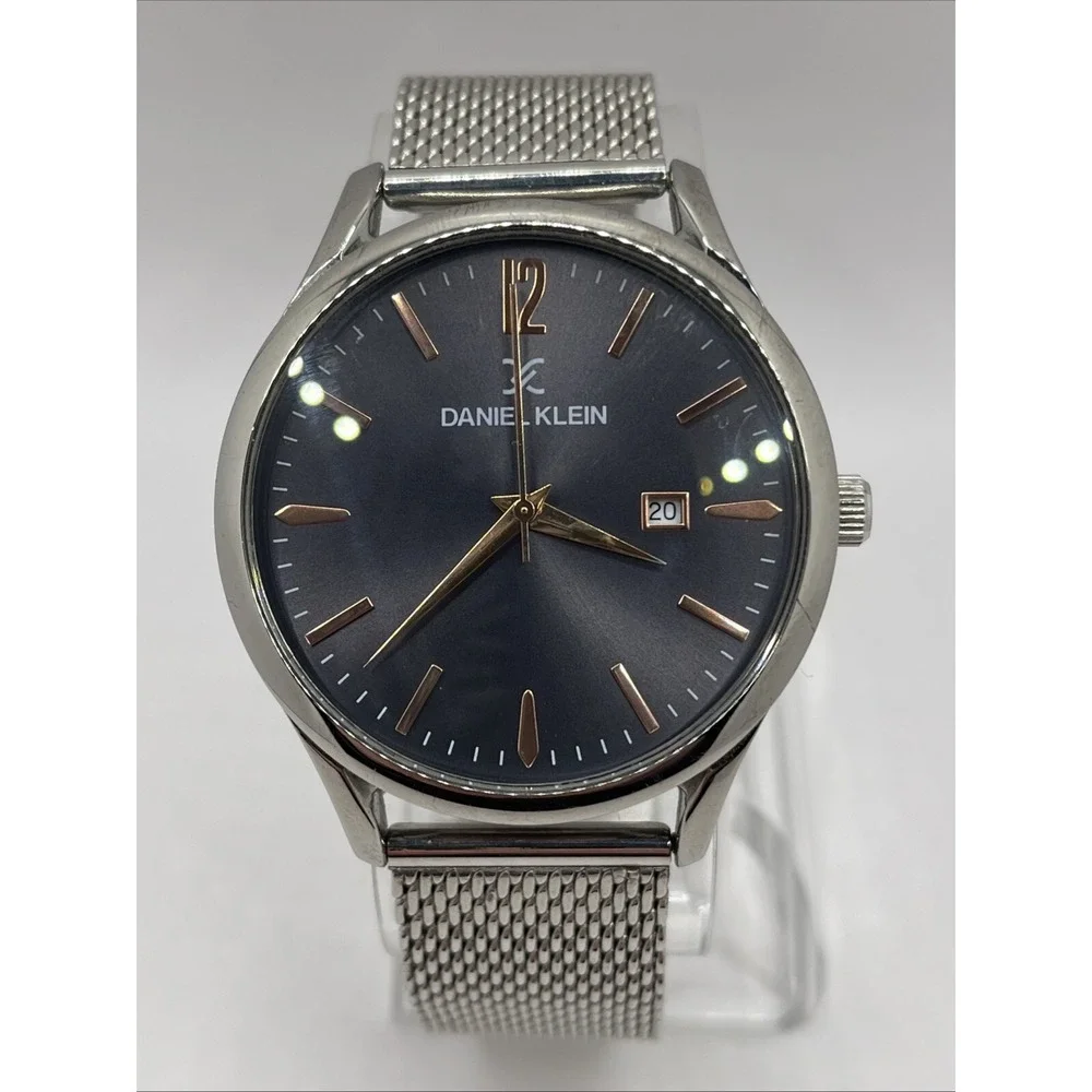Daniel Klein Men's Quartz Watch 42mm Case Silver Mesh Metal Band-‎ New Battery